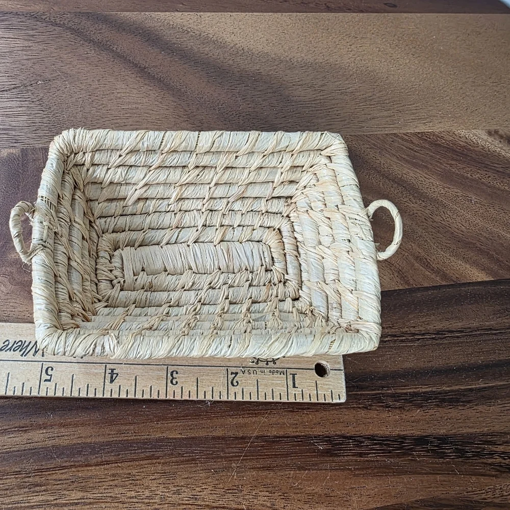 Handwoven Mini Rectangular Seagrass Serving Tray - Natural Small Trinket Tray